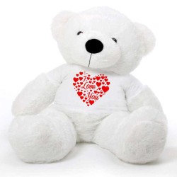 White 5 feet Big Teddy Bear wearing a I Love You T-shirt